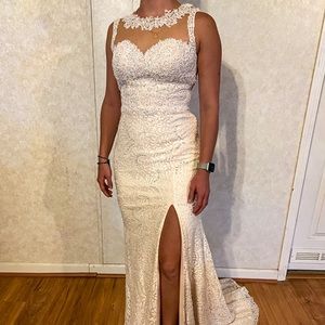 Lace white prom dress